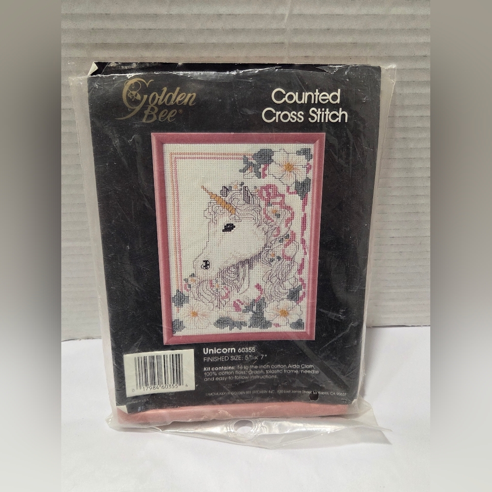 Golden Bee Vintage 1988 Unicorn Counted Cross Stitch Kit Opened